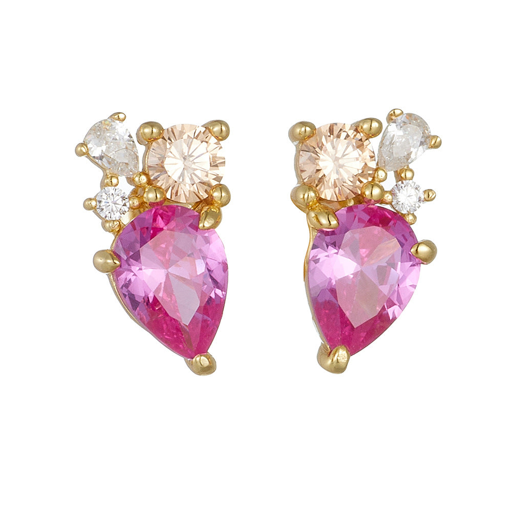 Classic Geometric Water Drop Zircon Sterling Silver Earrings Color Zircon Earrings