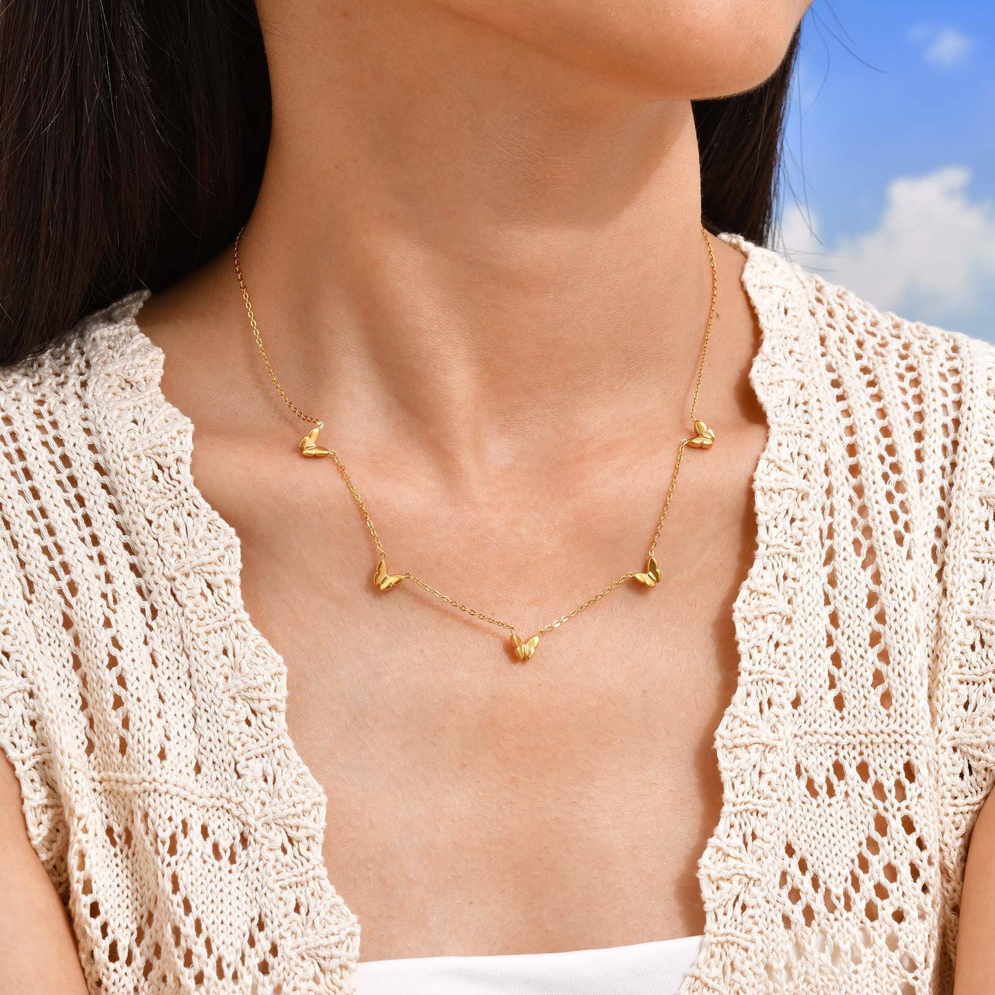Stainless Steel Wind Delicate Sense Ladies Collarbone Chain Butterfly Necklace Gold