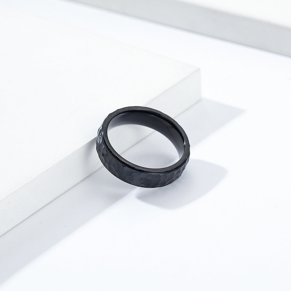 Hand-Hammered Irregular Titanium Steel Ring for Men and Women