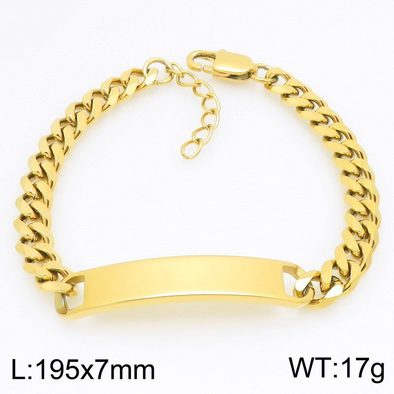 Engravable Curved Bar Bracelet – Layered Cuban Chain Titanium Steel Men's Bracelet