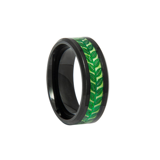 Luminous Olive Leaf Stainless Steel Bracelet and Ring Set for Men