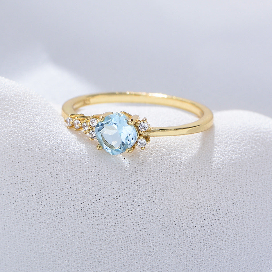 Sky Blue Topaz Sterling Silver Ring, Cold Wind, Advanced Sense, Japanese And Korean