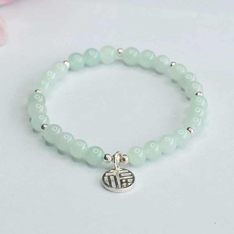 Jadeite Round Bead & Fu Plaque Bracelet