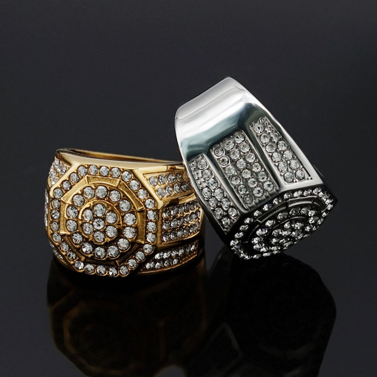 Planderful Stainless Steel Octagon Ring With Zircon Stones Hip Hop Luxury Bold Unisex Statement For Men And Women