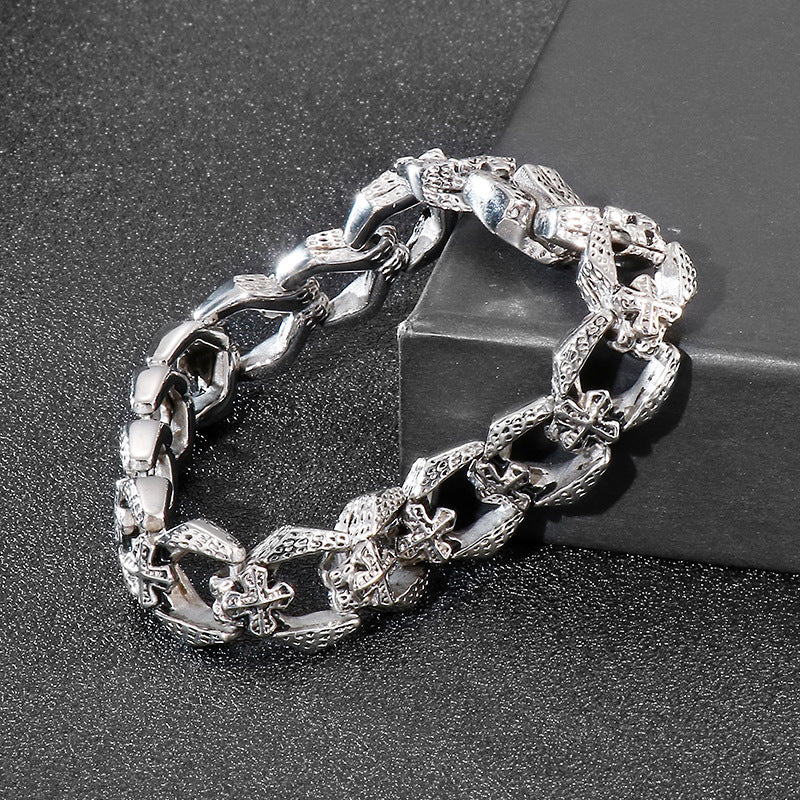 Punk Style Stainless Steel – Cross Flower Men's Titanium Steel Bracelet
