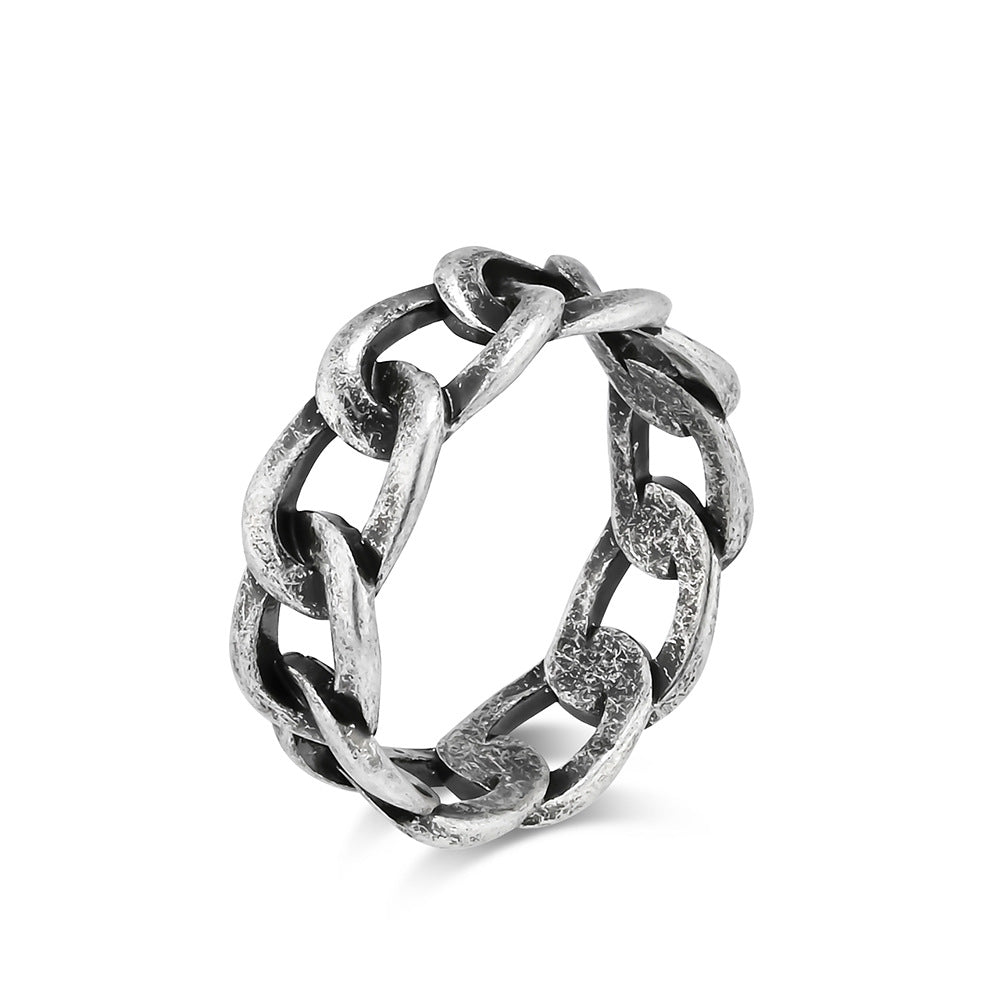 Ins Simple Hollow Cuban Chain Stainless Steel Ring for Men and Women Fashion Jewelry