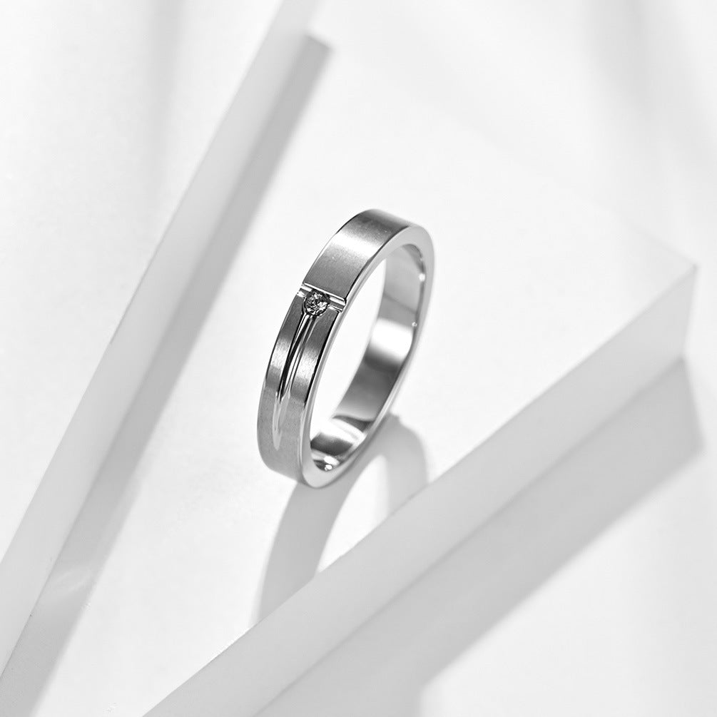 Simple T-Shaped Matte Zircon Titanium Steel Couple Ring