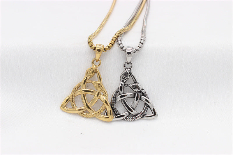 Titanium Steel Snake Triangle Pendant For Men And Unisex Durable Protection Symbol Everyday Genie Planderful
