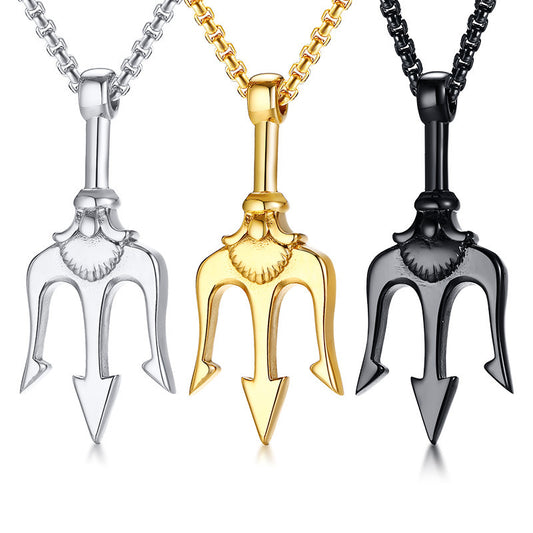 Design Stainless Steel Trident Pendant Men's Necklace