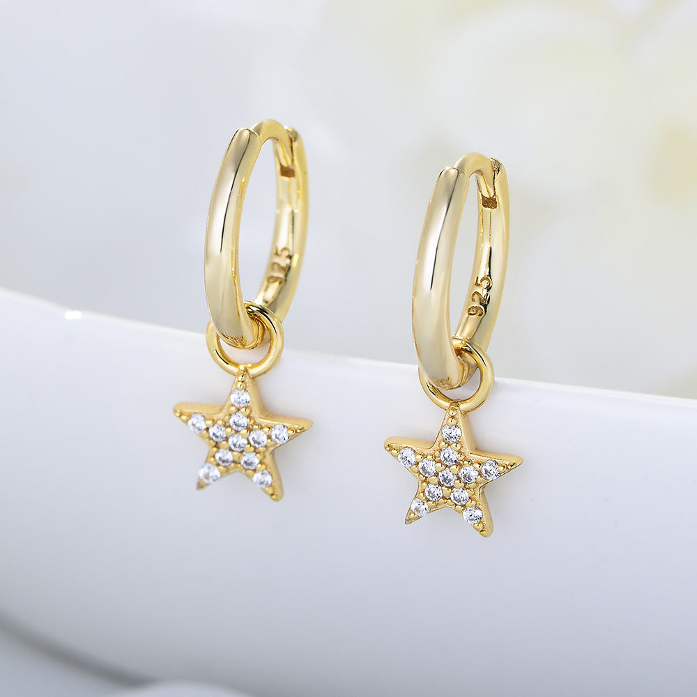 S925 Sterling Silver Pentagram Earrings Short Earrings
