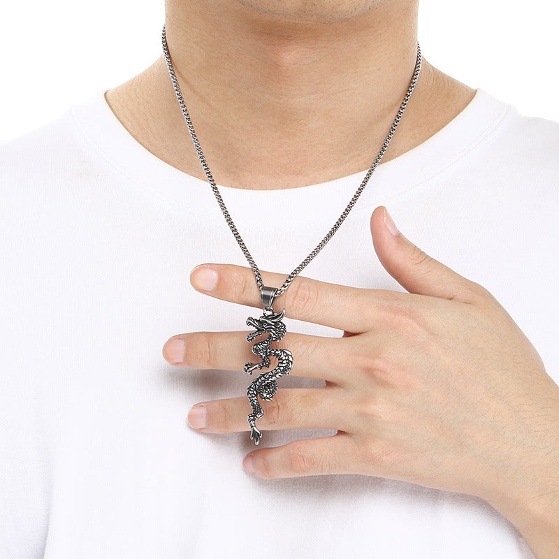 Feilong Direct Sales Titanium Steel, National Retro Zodiac Dragon Stainless Steel Men's Pendant Necklace