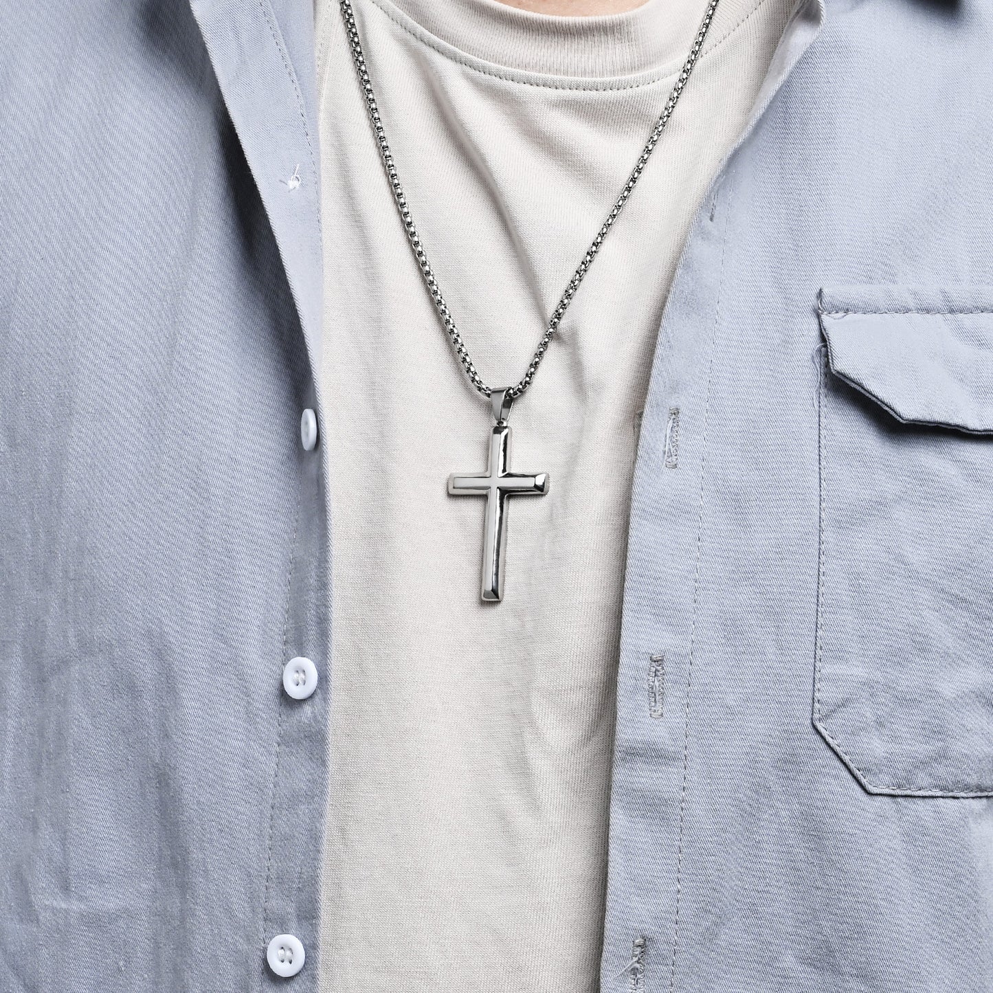 Bevel Versatile Titanium Steel Cross Necklace for Men