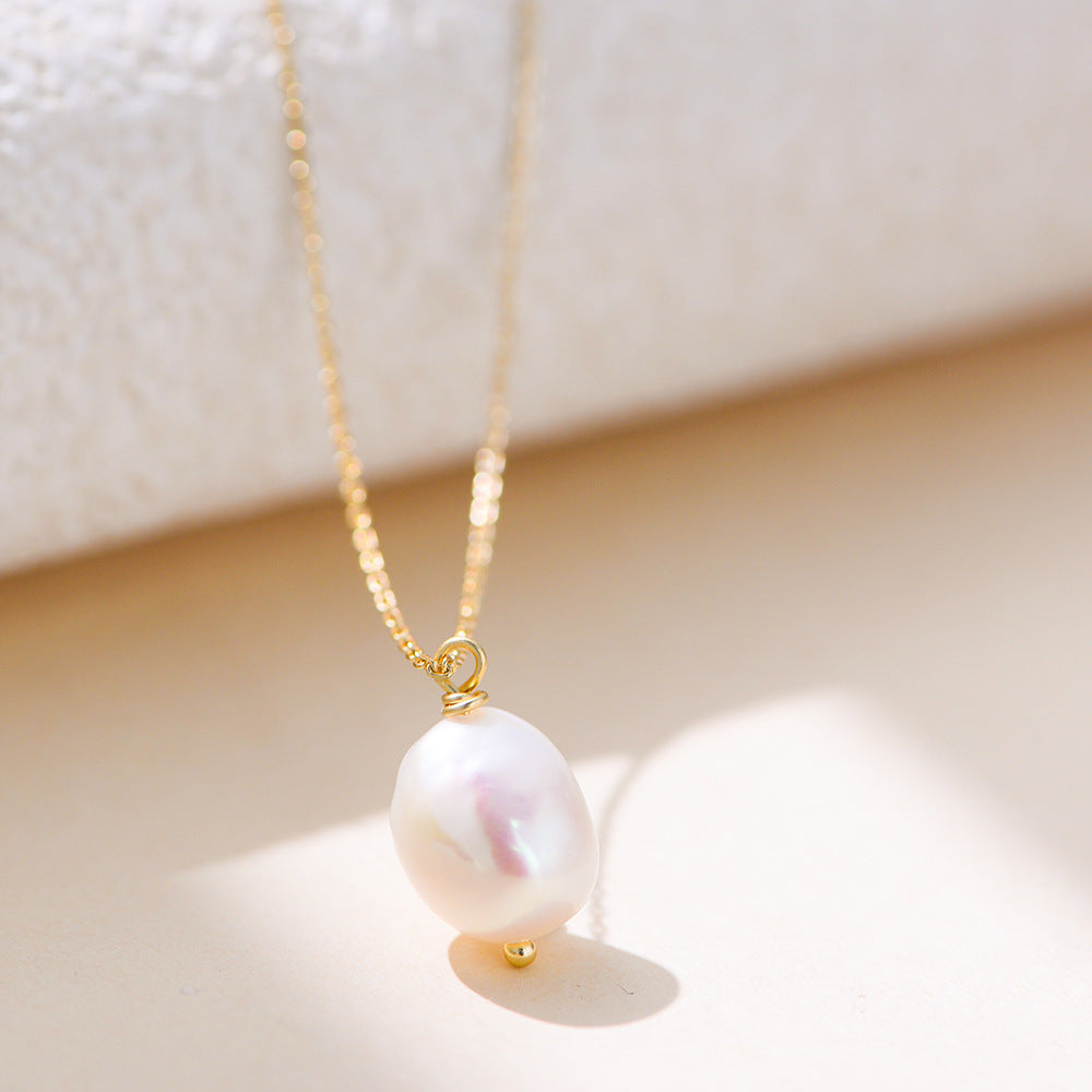 Planderful S925 Sterling Silver Pearl Necklace Natural Baroque Freshwater Pearls For Women Luxurious Collarbone Chain