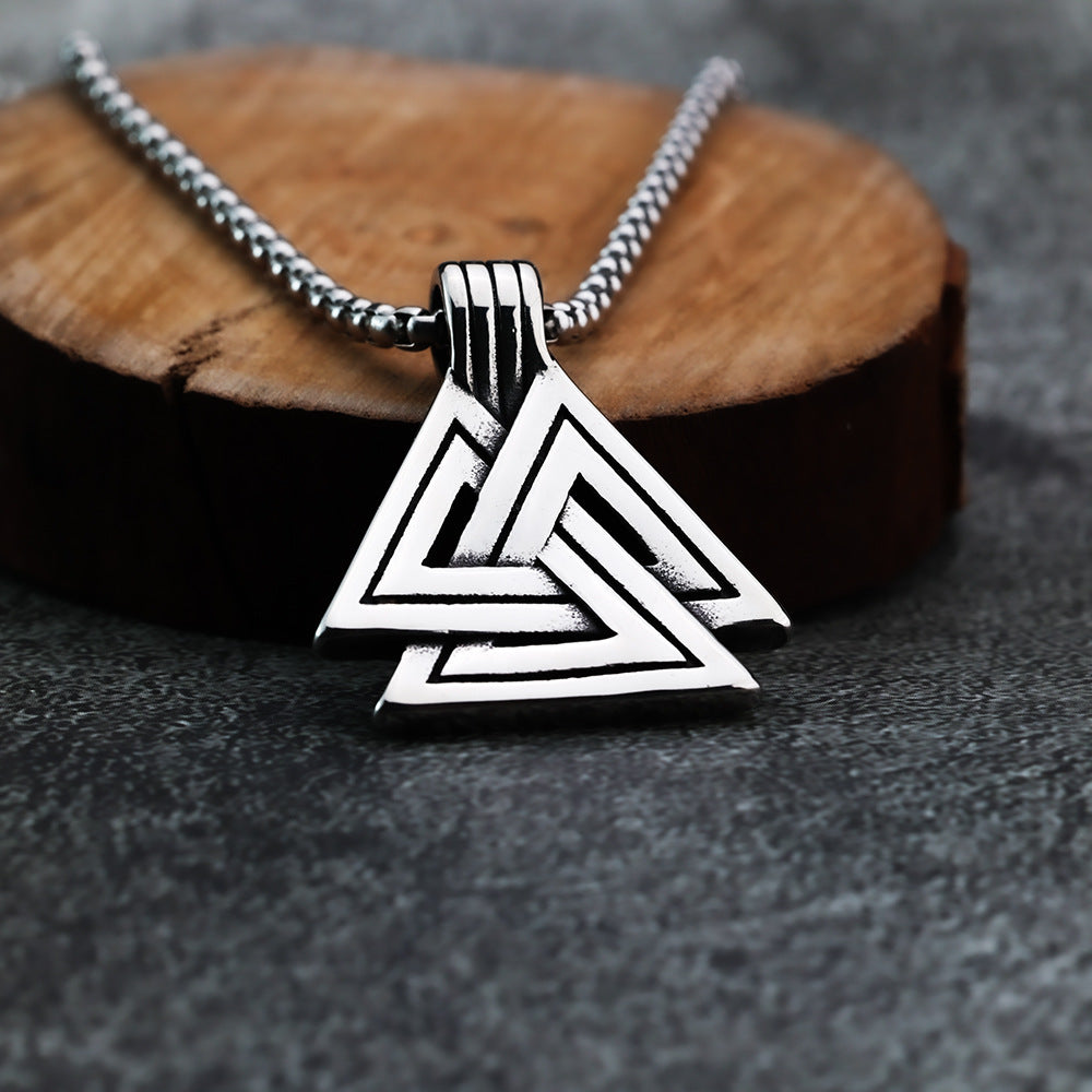 Planderful Viking Pendant Necklace For Men Triangular Celtic Glossy Polished Personalized Retro Style