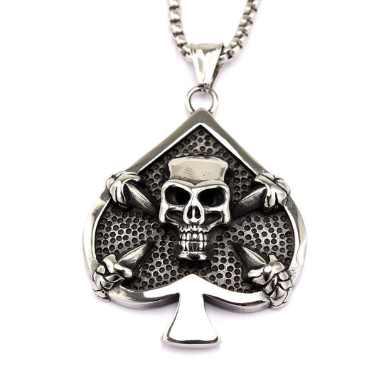 Planderful Stainless Steel Skull Pendant Unisex Retro Punk Gothic Peach Heart Necklace
