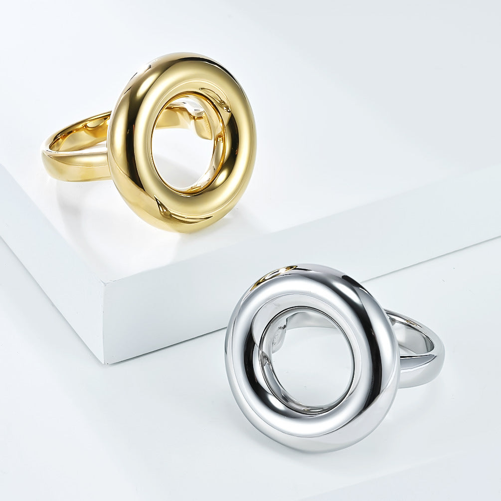 Planderful Titanium Steel Ring Women 18K Gold Plated Smooth Exaggerated Style Everyday Genie Collection