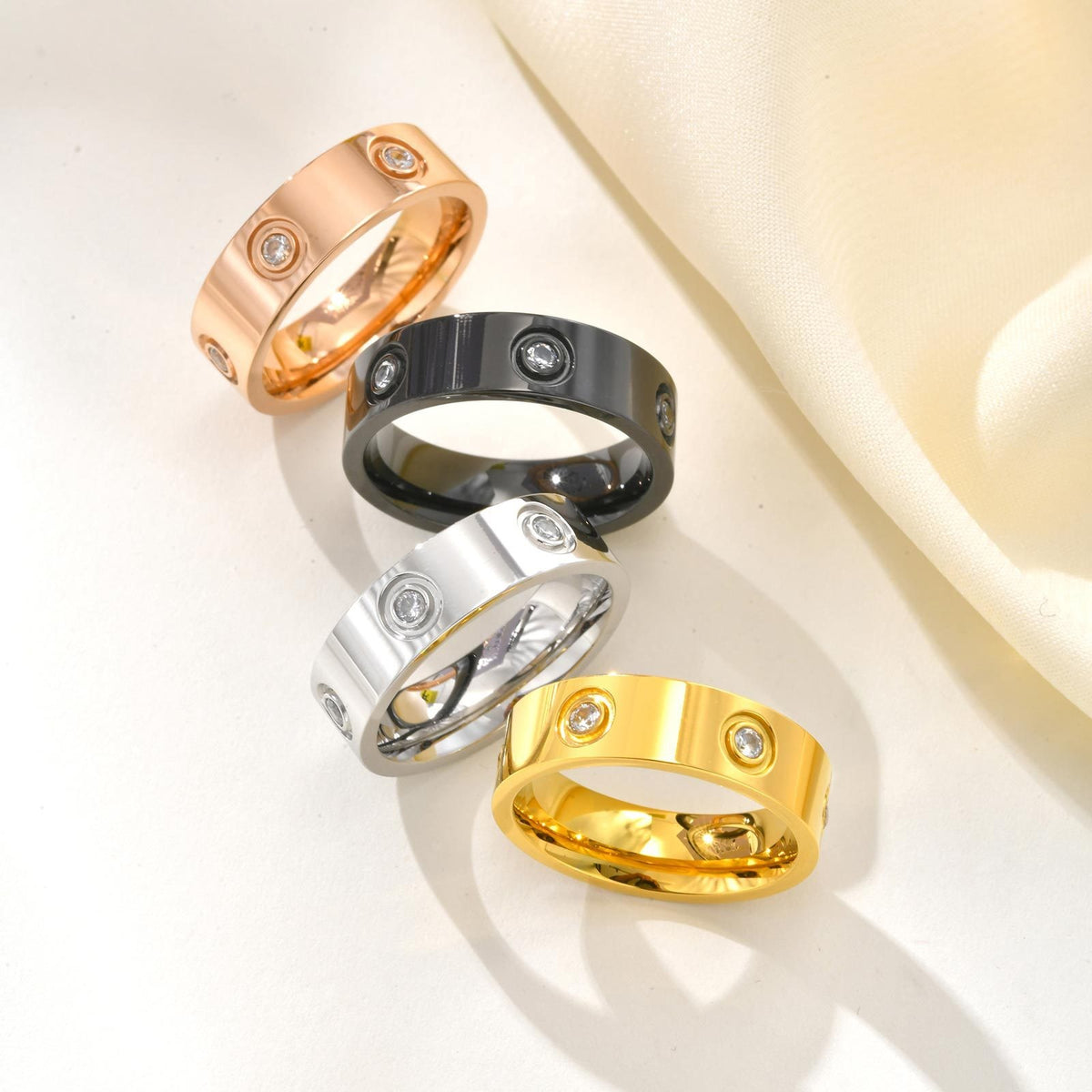 Hot-Selling Stainless Steel All-Light Inlaid With Six Zircon Wide 6mm Ring For Men &