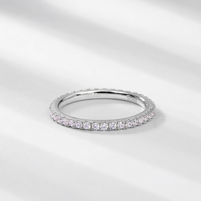 S925 Sterling Silver Zircon Geometric Single-Row Ring