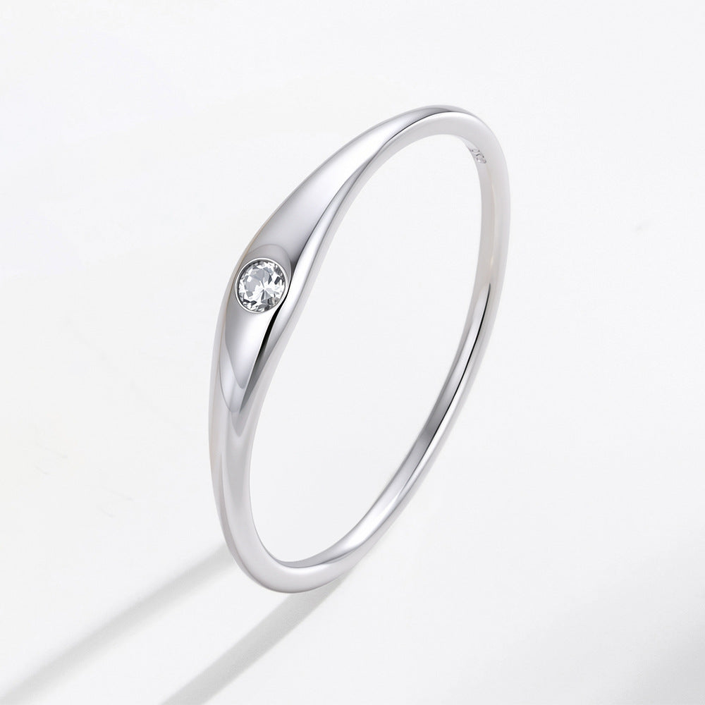 Ring Jewelry S925 Sterling Silver Smooth Plain Ring Single Zircon Ring Jewelry