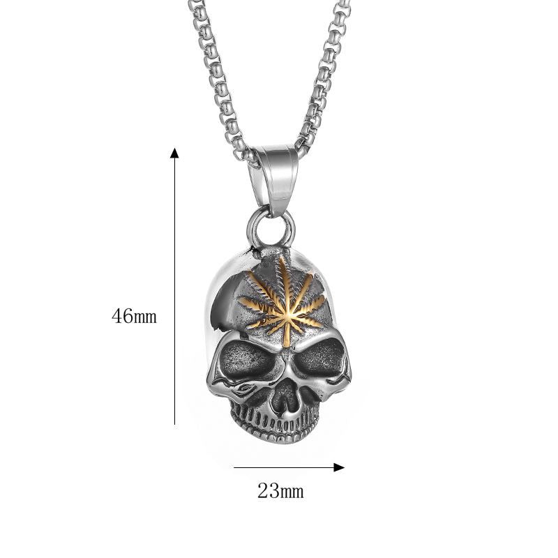 Vintage Skull Maple Leaf Stainless Steel Jewelry