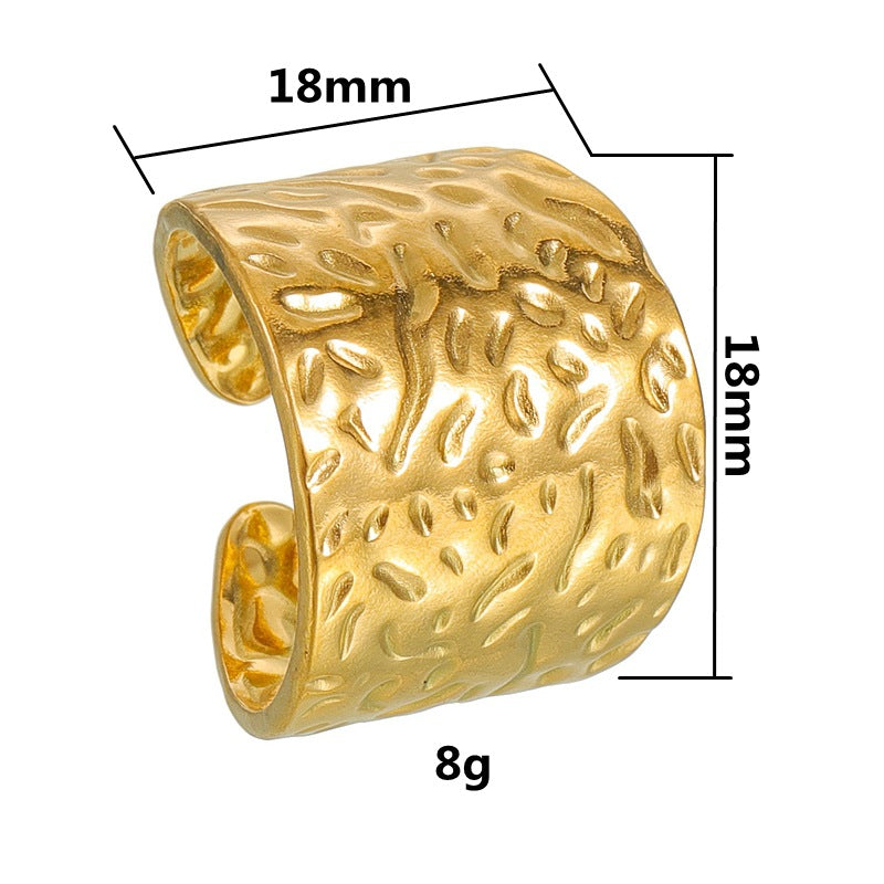 Planderful Stainless Steel Wide Open Ring With Irregular Texture Adjustable Unisex Statement Jewelry For Women And Men