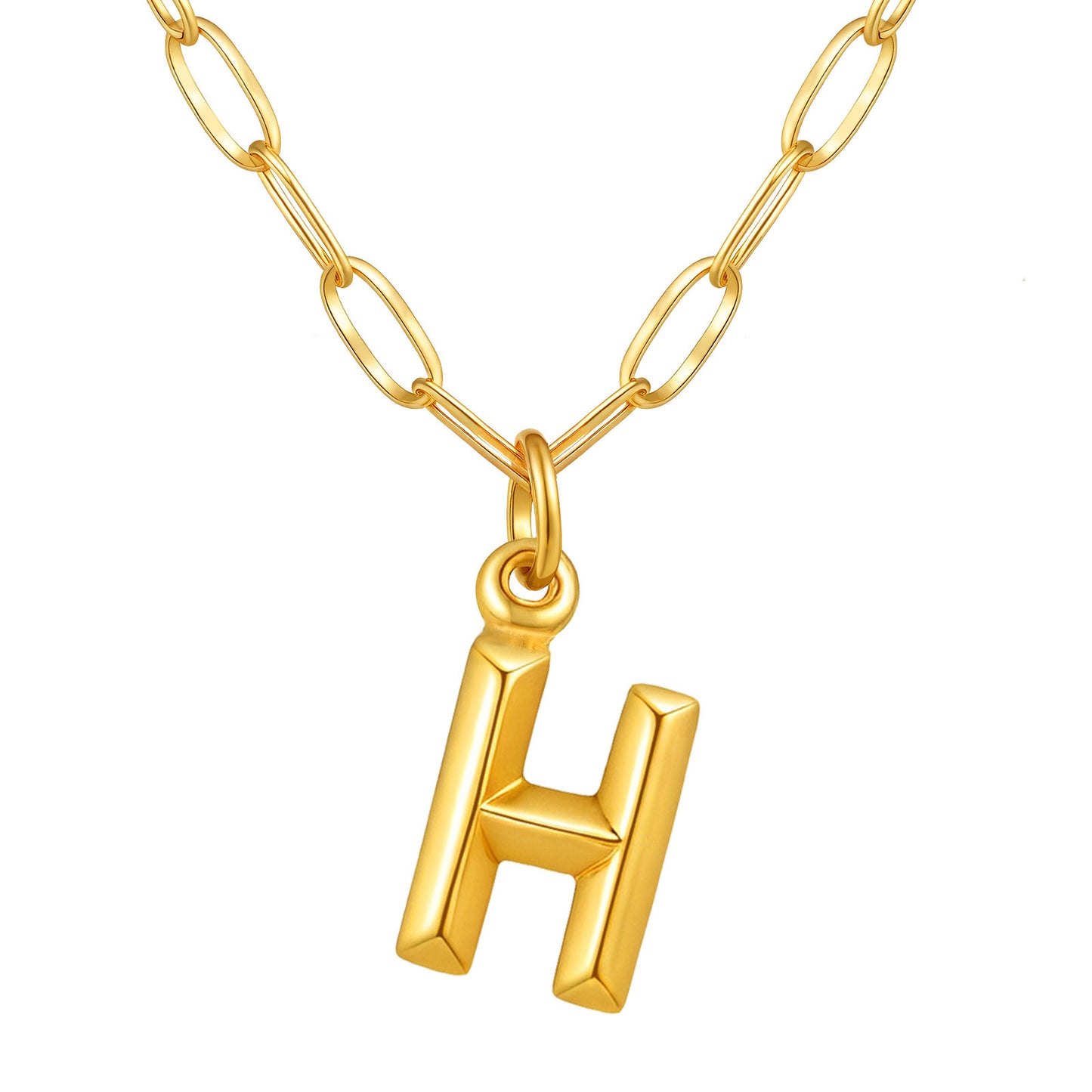 Stainless Steel Small Square Chain – Three-Dimensional Letter Necklace – Gold