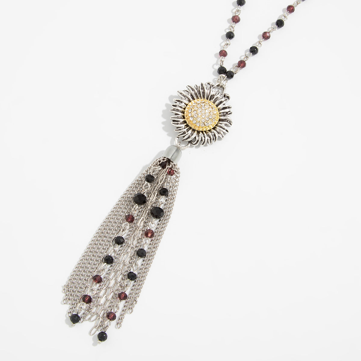 Antique Sunflower Crystal-Style Long Necklace