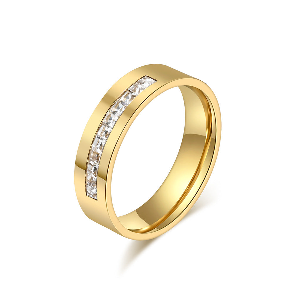 Square Zircon Stainless Steel 18k Gold Ring Women's
