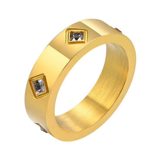 Stainless Steel Women's French European Fashion Zircon Ring Gold
