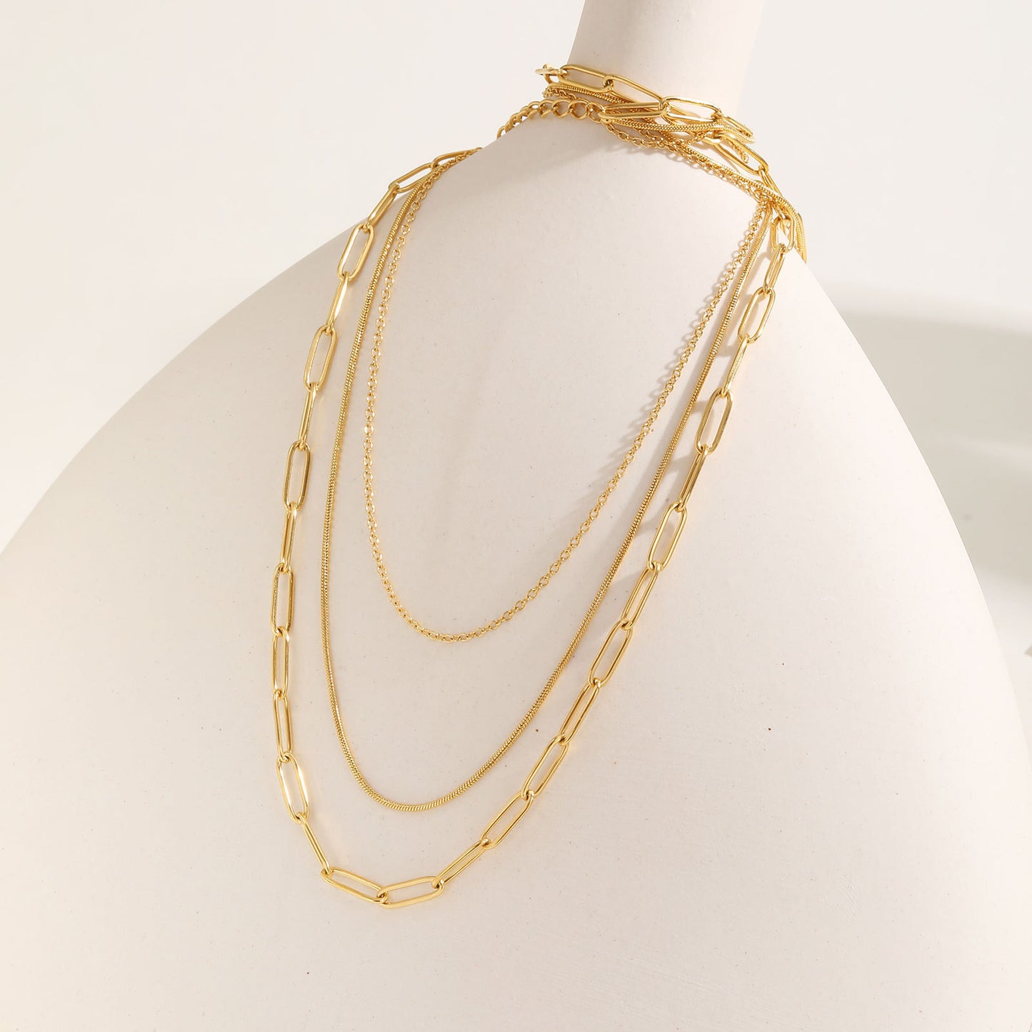 Stainless Steel Flat Cross Chain Round Snake Chain Small Square Chain Triple Gold Necklace