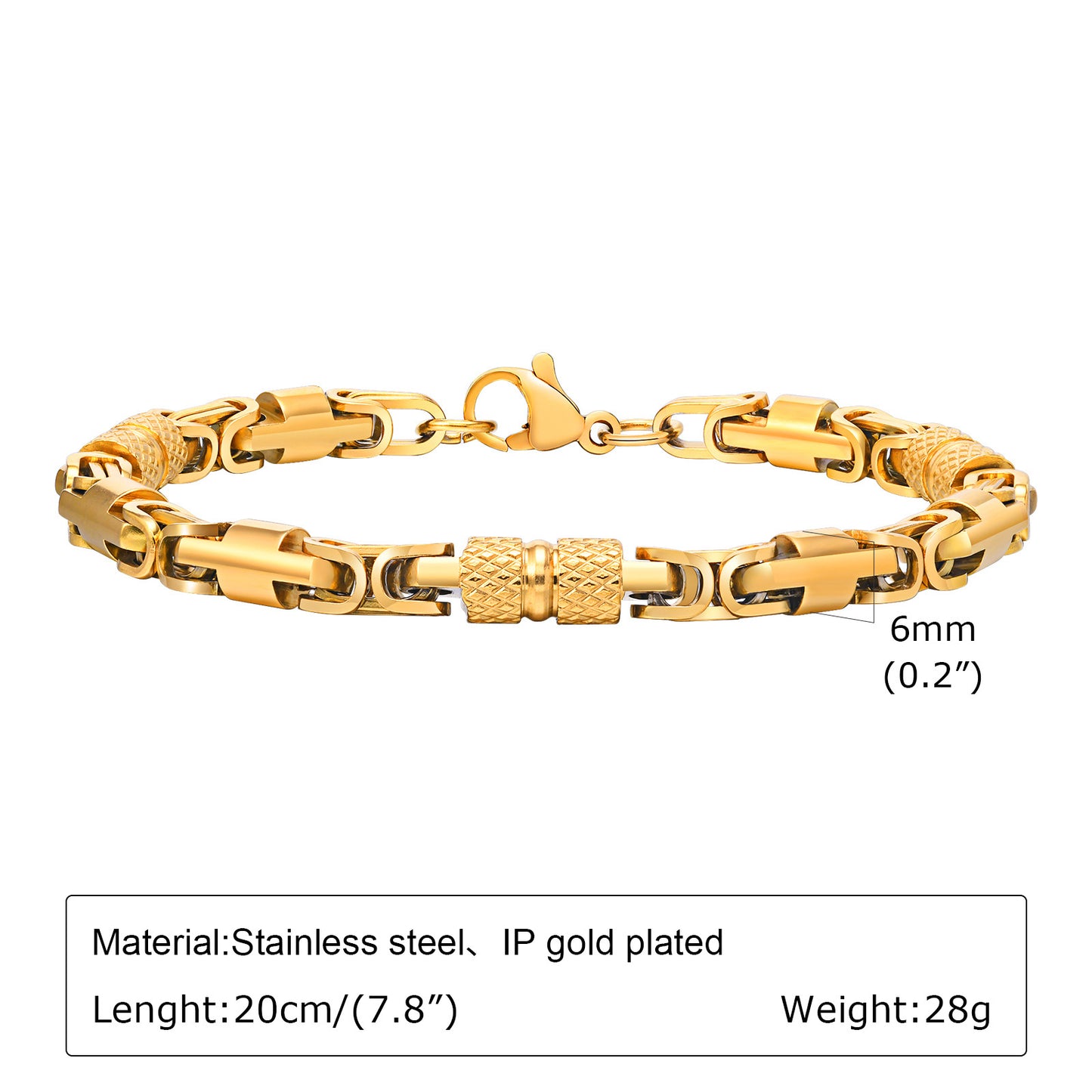 Stainless Steel Byzantine Handmade Chain Bracelet Men's Electric Black