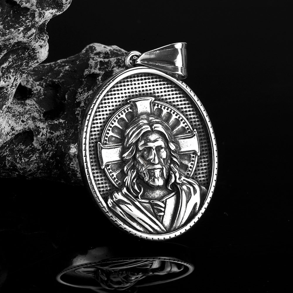 Planderful Virgin Mary Titanium Steel Necklace Pendant For Men St Benedict Bodyguard Jewelry Gift