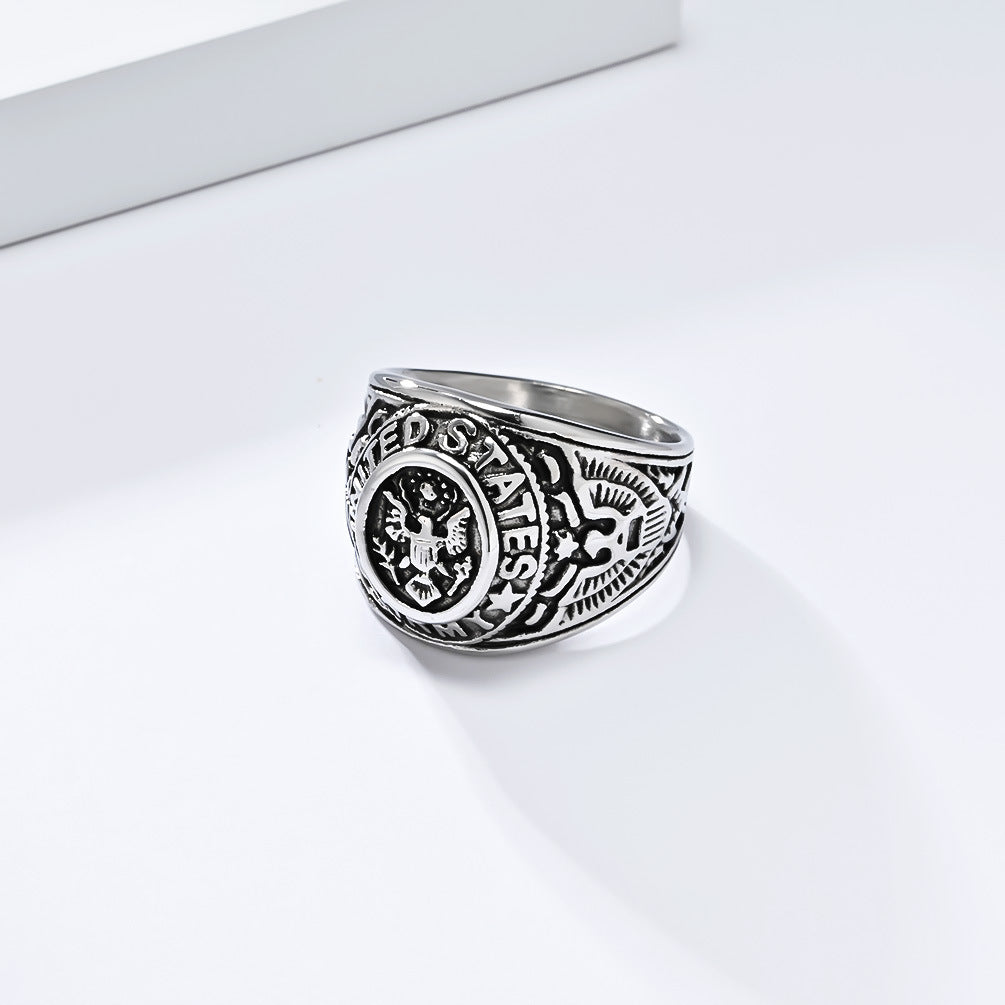 European American Retro Bald Eagle Titanium Steel Ring