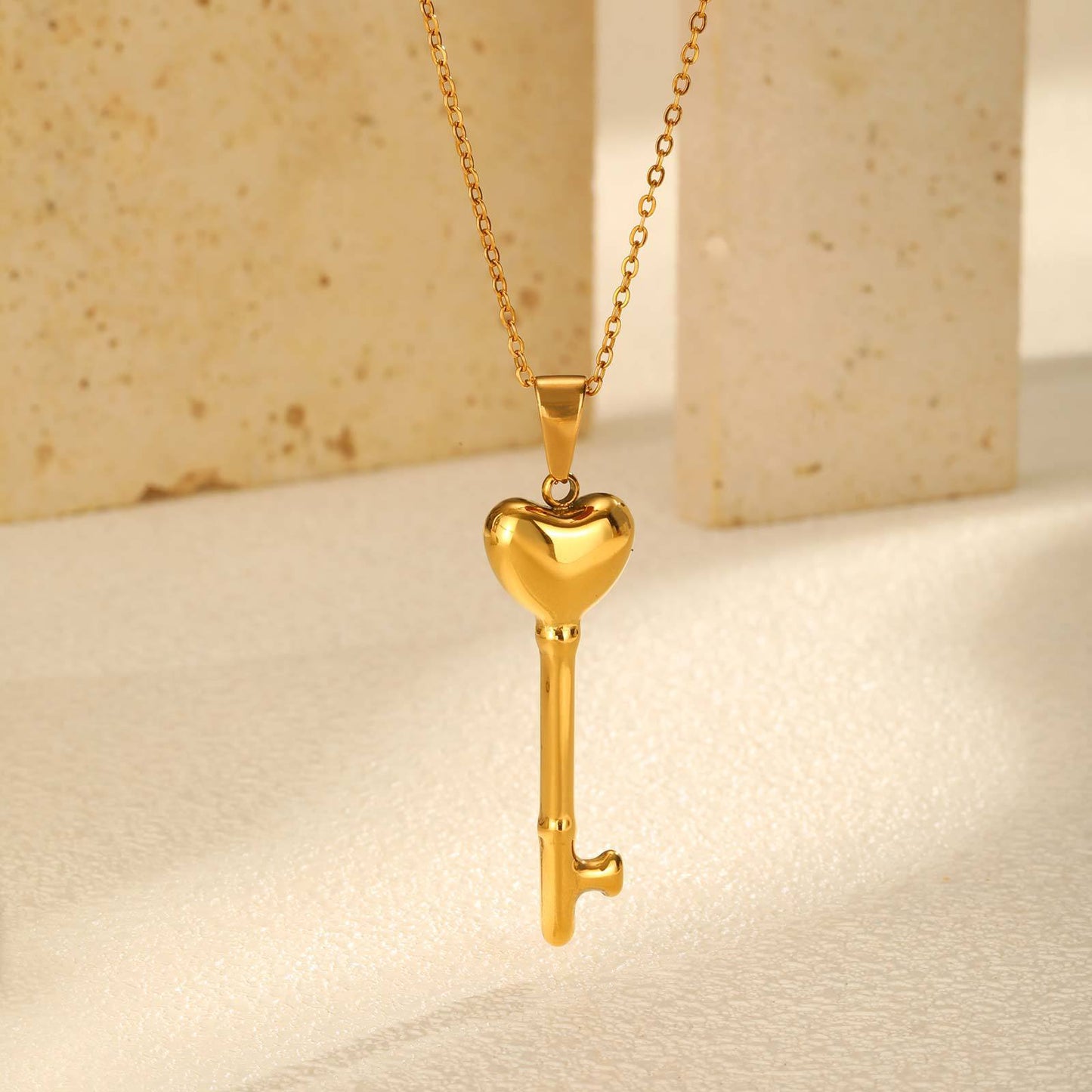 Stainless Steel Hollow Key Pendant Necklace Women's