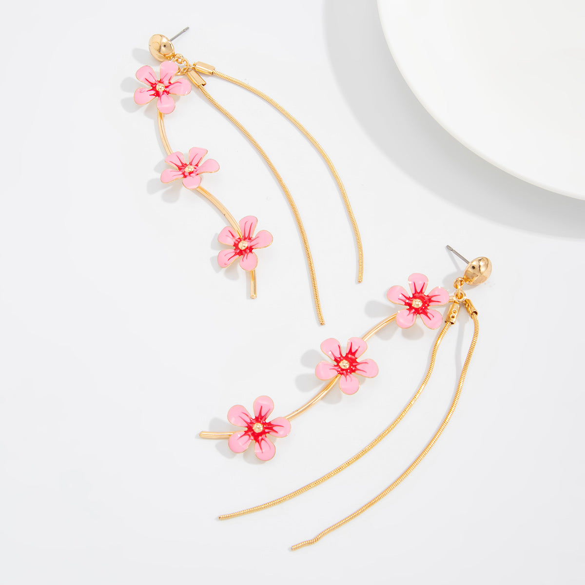 Planderful Vienna Verve Fringed Oil Flower Earrings For Women With Long Snake Bone Chain Statement Jewelry