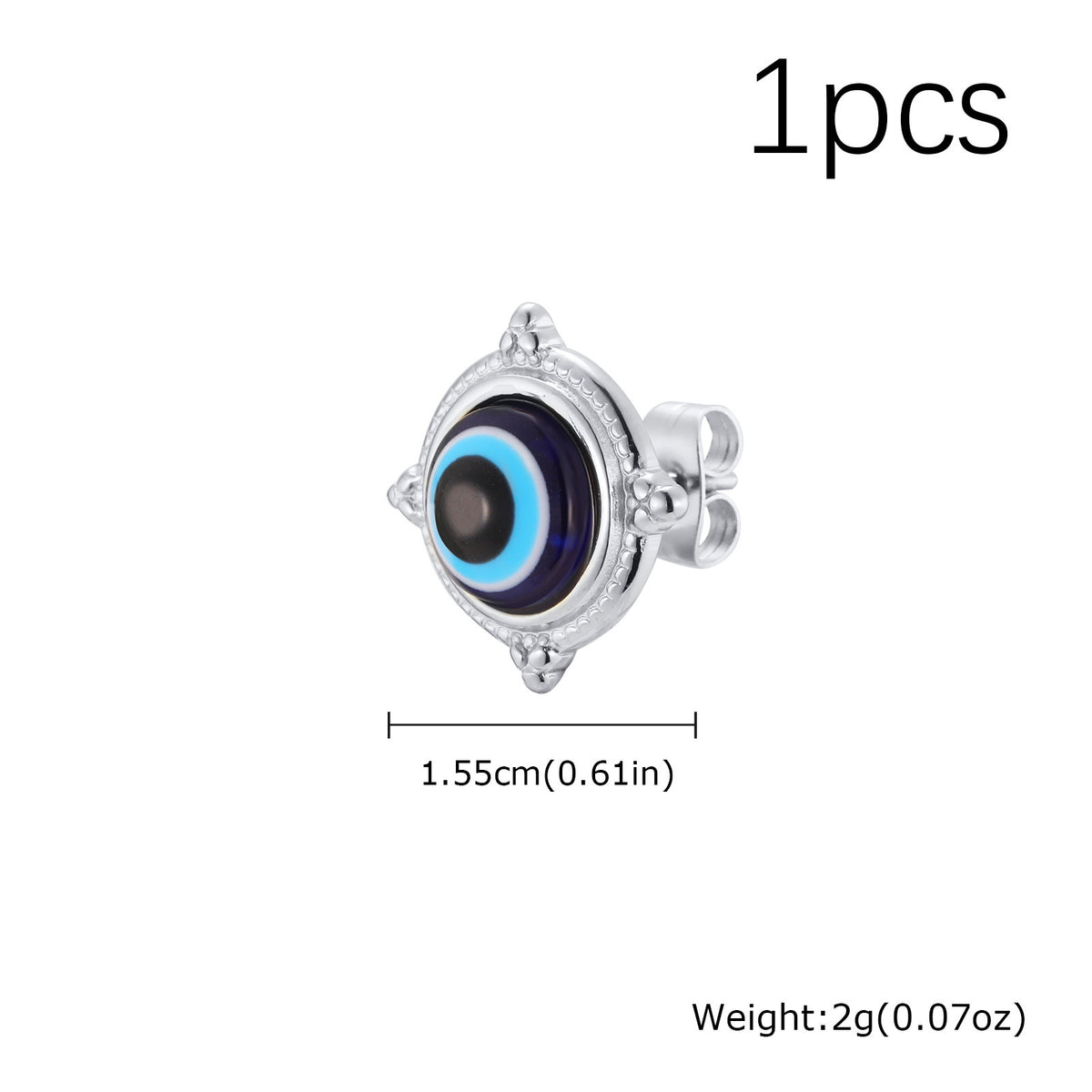 Ornate Blue Evil Eye Stud Earring — Single