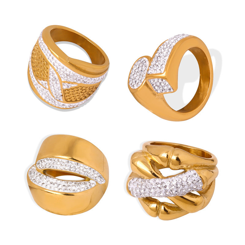 Luxurious Hong Kong Style Double Layer Gold Plated Zircon Ring
