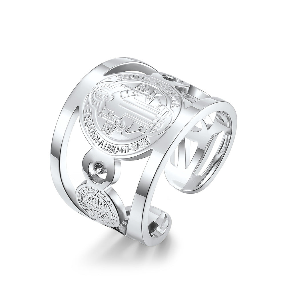Saint Benedict Stainless Steel Ring for Men