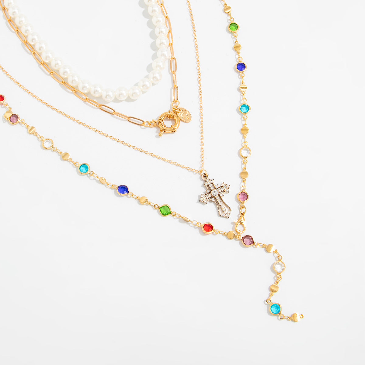 Sun Gem Pendant Stacked Necklace Color Crystal Y-Shaped Long Fringed Necklace