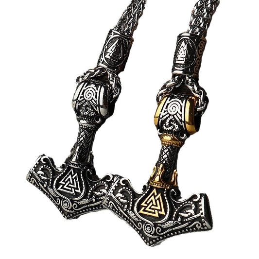 1. Planderful Rune Pendant Necklace In Stainless Steel Viking Odin Triangle And Anchor Motifs Punk Retro Style For Unisex
