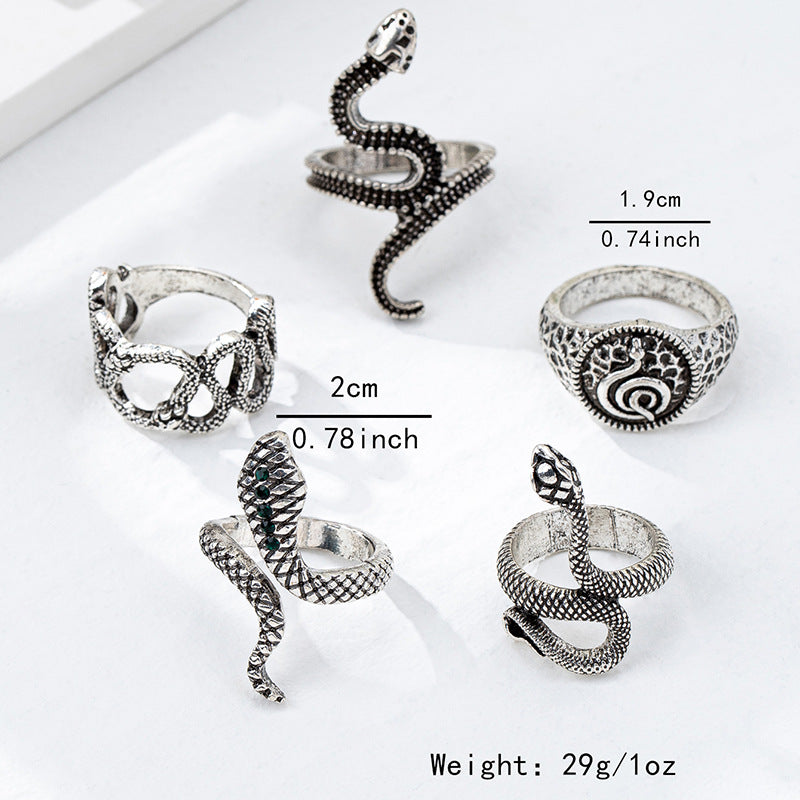 Planderful Retro Punk Snake Ring Set for Women Stylish Metal