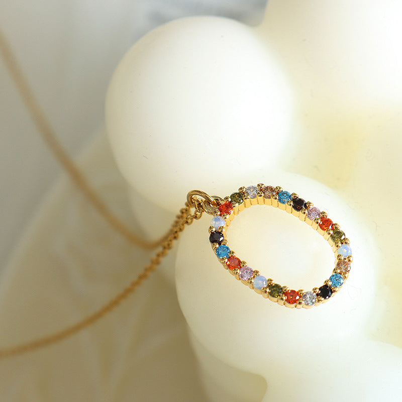 Luxurious Copper Pendant Necklace with Vibrant Zircon Inlay and European Influence