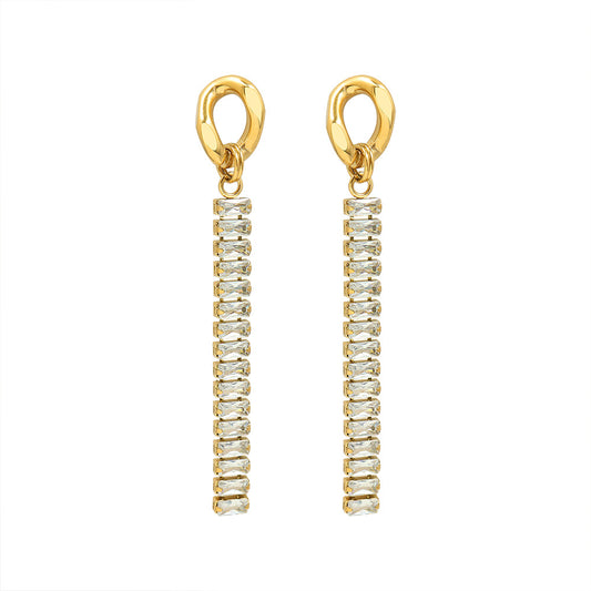 Zircon Slim Tassel Earrings - Elegant Titanium Steel & Gold Plated Jewelry