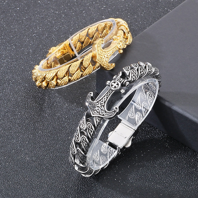 Planderful Men's Titanium Steel Cuban Chain Bracelet Bold