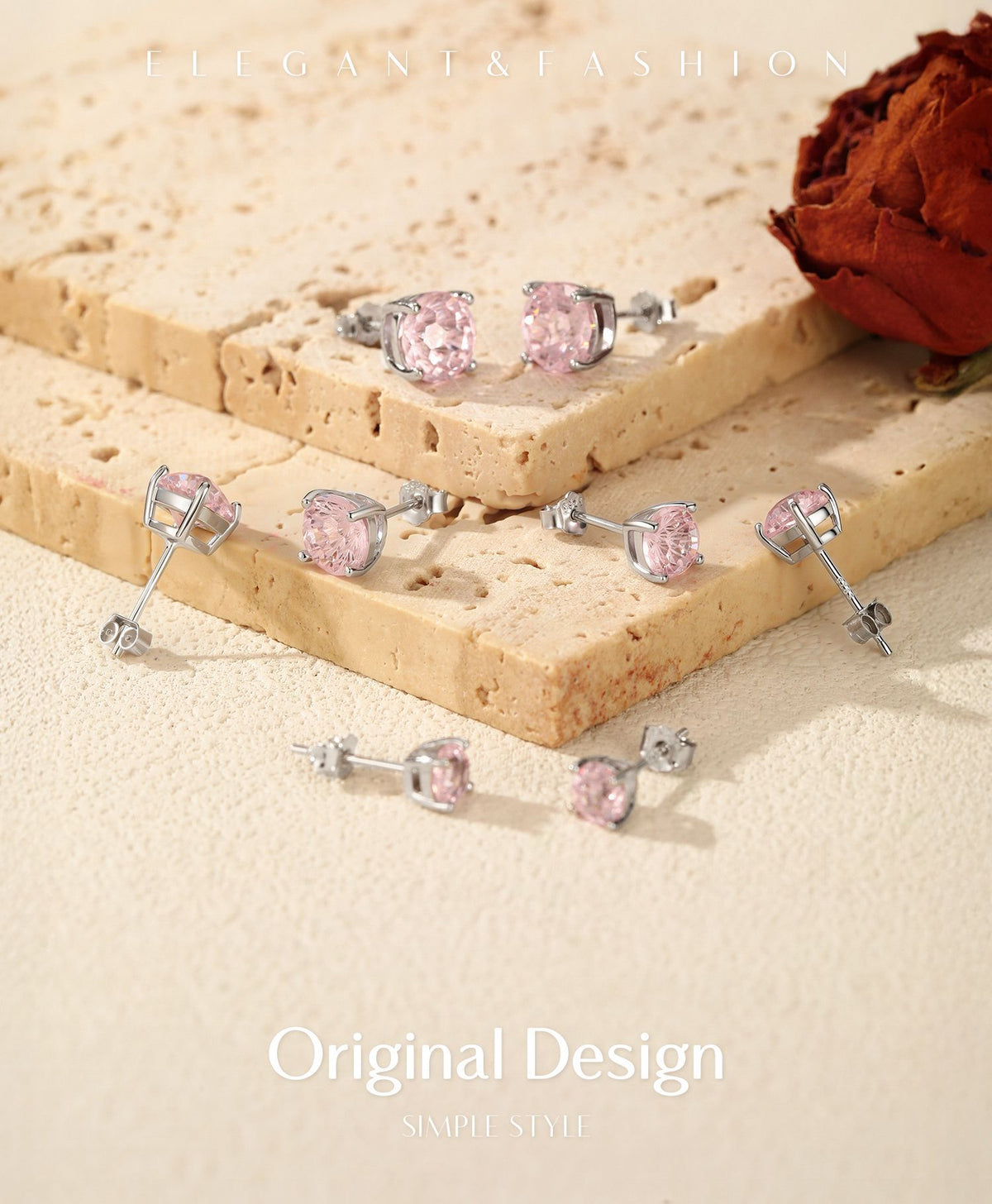 925 Sterling Silver Pink Fireworks-Cut Earrings