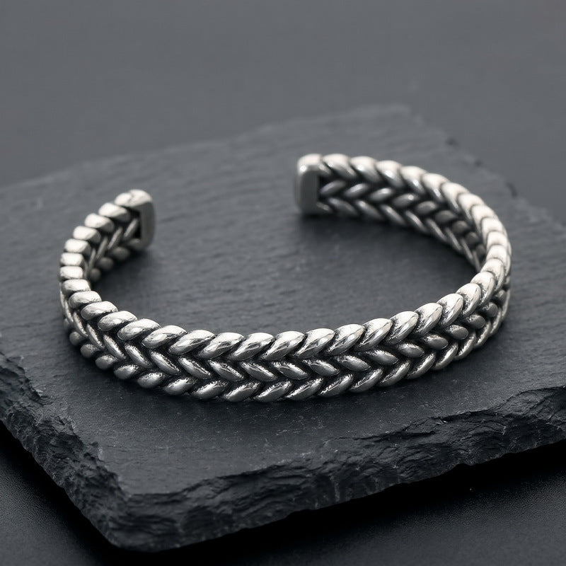 Fish Bone Segmented Texture C-Shaped Bracelet Niche Crescent Scale Serrated Stainless
