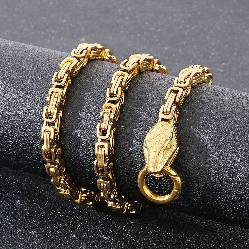 Planderful Men Stainless Steel Double Snakehead Necklace