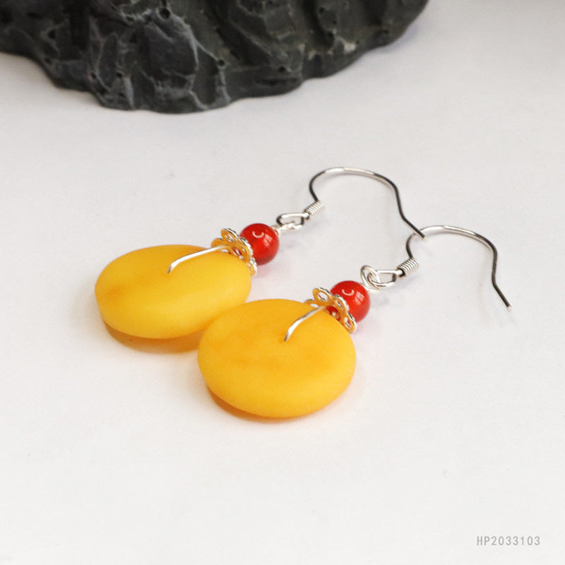 Beeswax Amber Peace Buckle 925 Silver Hook Earrings