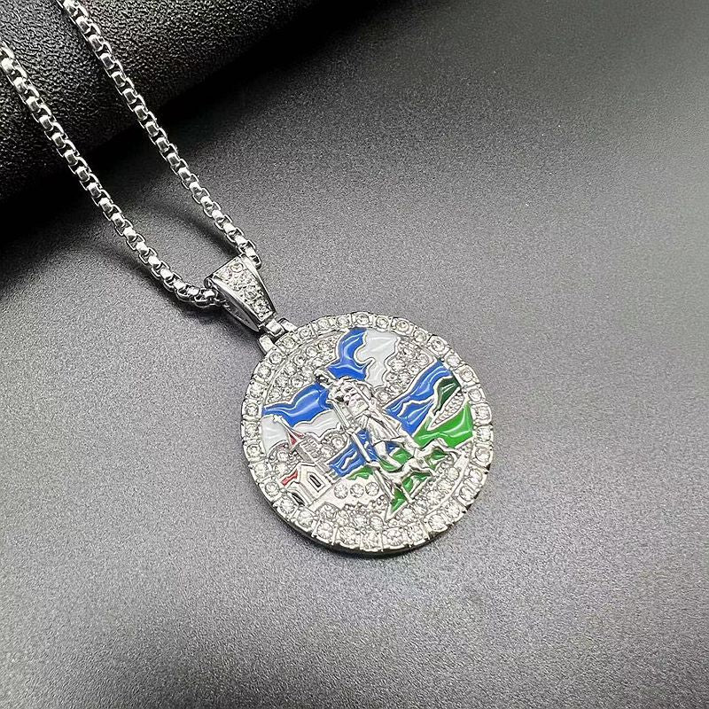 Rhinestone Necklace – Statement Hip Hop Jesus Pendant