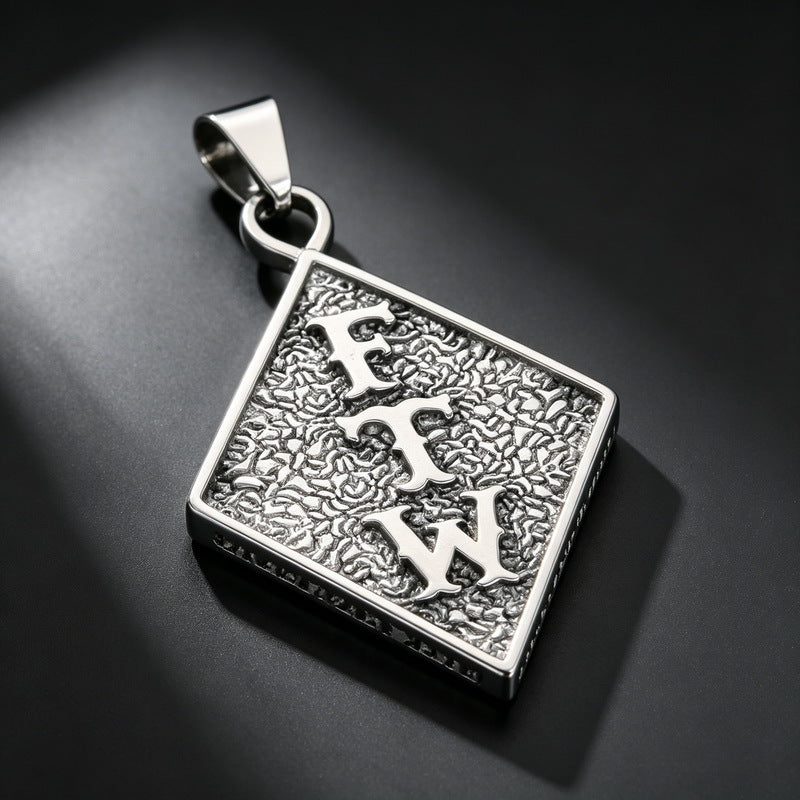 Hip Hop Rock Rhombus Tag Punk Style Letters Ftw Number 666 Stainless Steel Necklace